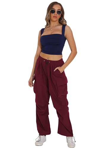 TSMNZMU Womens Baggy Cargo Pants Casual Hiking Trousers Loose Fit Parachute Pants Y2K Hight Waist Mutil Pocket Trousers2