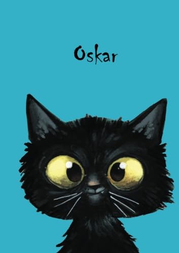 Oskar: Personalisiertes Notizbuch, DIN A5, 80 blanko Seiten mit kleiner Katze auf jeder rechten unteren Seite. Durch Vornamen auf dem Cover, eine ... Coverfinish. Über 2500 Namen bereits verf