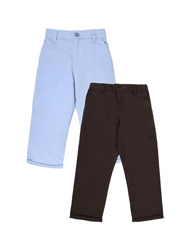 Image of KiddoPanti Boys 100% Cotton Twill Chinos Pant | Comfortable Regular Fit | 2 Side Pocket, 2 Back Pocket | Ankle Length | Back Elasticated Waistband with Button Zip Open Fly