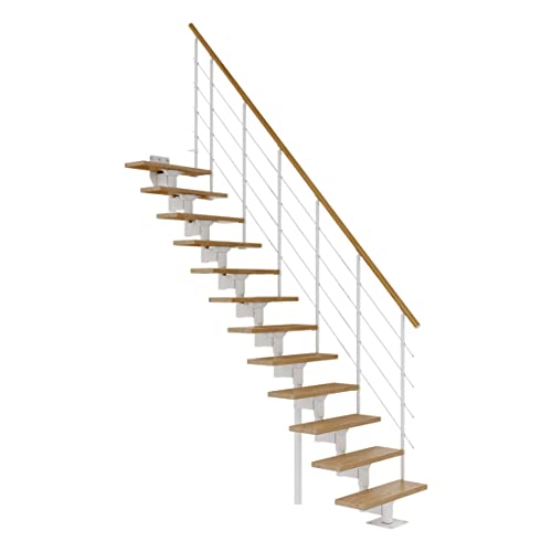 DOLLE Mittelholmtreppe - 11 Stufen - Geschosshöhe 228 – 300 cm - Geradelaufend - Stufen Eiche, lackiert - Unterkonstruktion: Weiß (RAL 9016) - volle Stufen 70 cm - inkl. Geländer - Nebentreppe DOLLE Mittelholmtreppe - 11 Stufen - Geschosshöhe 228 – 300 cm - Geradelaufend - Stufen Eiche, lackiert - Unterkonstruktion: Weiß (RAL 9016) - volle Stufen 70 cm - inkl. Geländer - Nebentreppe