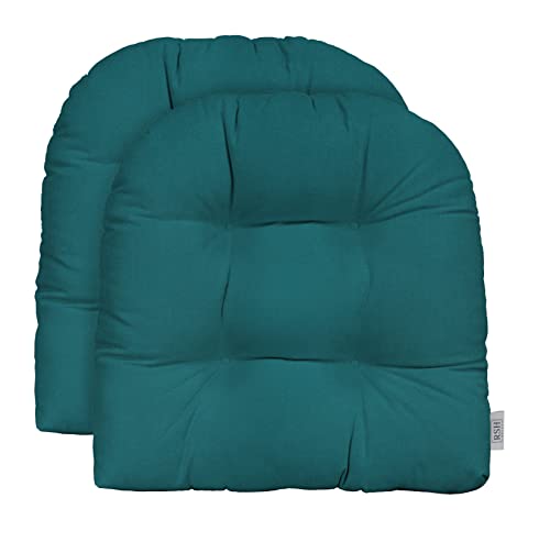 RSH DECOR: Tufted Wicker U-Shape Cushions Set of 2 | 19” x 19” | Sunbrella Performance Fabric | Water and Fade-Resistant | Outdoor Seat Cushions for Patio Furniture | Spectrum Peacock