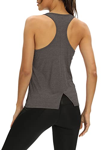 Mippo Workout Tank Tops for Women Yoga Clothing Athletic Tops Cute Gym Shirts Slim Fit Tennis Exercise Clothes Scoop Neck Racerback Tank Tops for Women Dark Heather Gray S