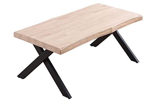 ADNATURA. Mesa de Centro Elevable Jett 120, Mesa Café Madera Roble Cálido y Patas Metálicas Mate Negro. Borde con Forma Libre. 120x60x47,5-62,5 cm