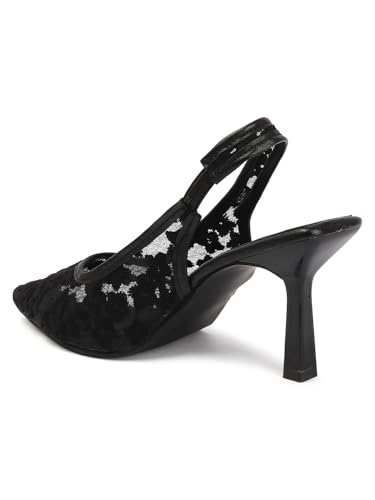 Image of TRYME Women's Floral Embroidered Mesh Mules Style Pointed Toe Slingback Stilettos Heel Sandals