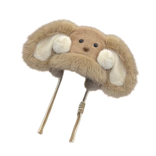Rabbits Ear Plush Hat for Adult Unisex Warm Furry Ushanka Fashion Outdoor Activity Winter Windproof Trapper Fashionable Winter Caps Khaki