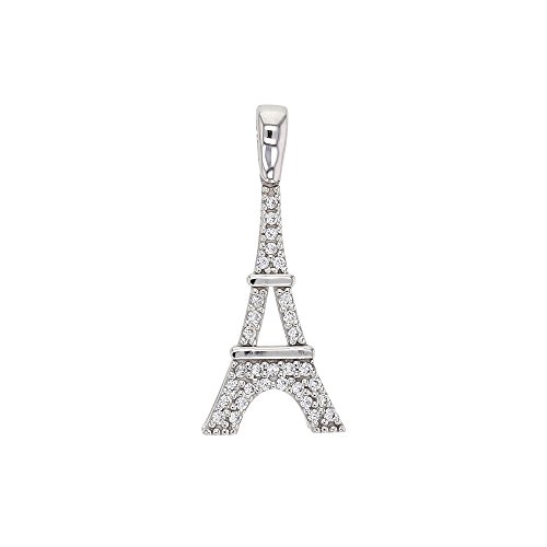Pendentif Tour Eiffel en Or blanc 375 et oxydes de zirconium pour femme