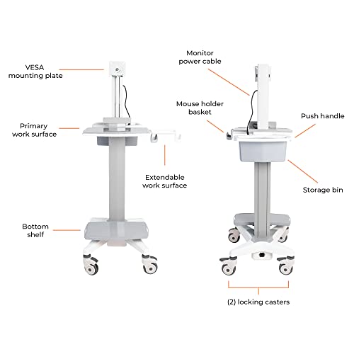 Stand Steady Medical Computer Cart For All-In-One Computers | Height Adjustable Medical Cart For Centralized Patient Reporting | Stainless Steel Vesa-Compatible Mobile Computer Cart With Wheels #TOP4