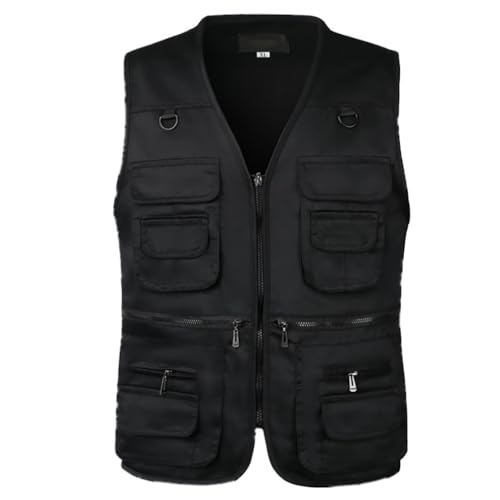 PengGengA Hommes Gilets de Plein air Veste sans manches Multi-Poches Veste de Sport Journaliste pour Camping, Voyage, Photographie, Pêche - Noir, 2XL