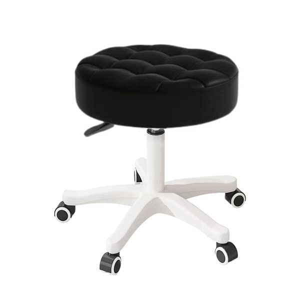 Small Chair Round Rolling Stool with Wheels PU Leather Height Adjustable Swivel Drafting Work SPA...