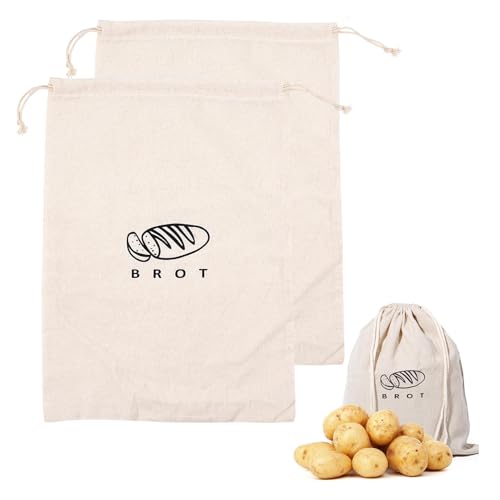 SDFLKAE Bolsas de lino para el pan, para mantener el pan fresco, bolsas de lino para pan, panera (juego de 2)