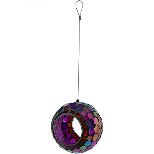 Sunnydaze 6-Inch Glass Mosaic Outdoor Hanging Fly-Through Bird Feeder - Purple #TOP5