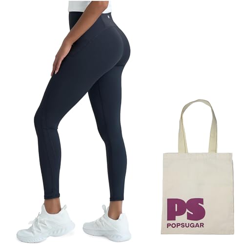 POPSUGAR High Waisted Leggings for Women Tummy Control, Yoga Pants Women, Gym Workout Leggings with Pocket with Gym Bag Black Night, Medium