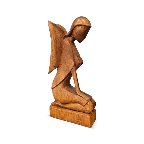 Estatua de Ángel Arrodillado de Madera Hecha a Mano Abstracta 12 pulg miniatura 2