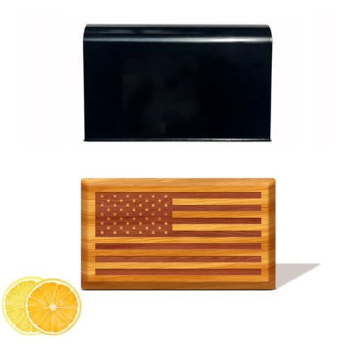 Image of Car Air Freshener - Wood Air Freshener - American US Flag Design - Car Odor Eliminator for Visor Clip - Sun Visor Clip Scent (Orchard /Starter Kit)