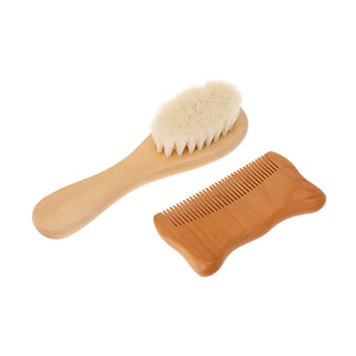 MERRYHAPY Practical Comb Brush Set Wooden Comb Soft Brush for Bath Set for Newborns
