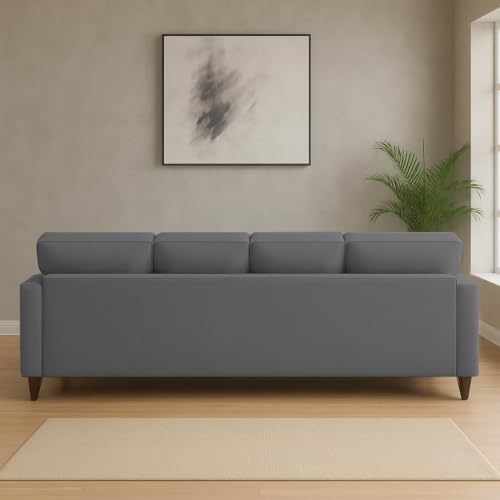 Image of Carlos 5-Seater Sofa Set with Ottoman (Dark Grey Fabric) | Premium Fabric Sofa for Living Room, Hall, Home & Office | Stylish Modern Furniture Set
