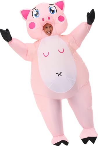 MROMT Inflatable Pig Costume for Adults Animal Pink Pig Blow up Suit Halloween Inflatable Costumes for Adult