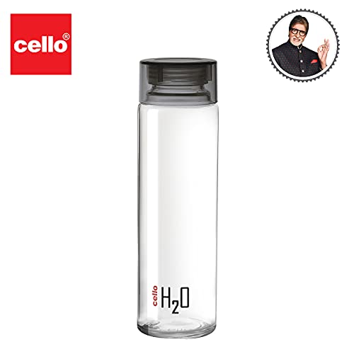 CELLO H2O Glass Fridge Water Bottle with Plastic Cap 920ml, Black | Leakproof & Durable | Wide Mouth, Easy To Clean | Easy Grip Glass Water Bottle For Kitchen, Home, Office, Gym, Travel