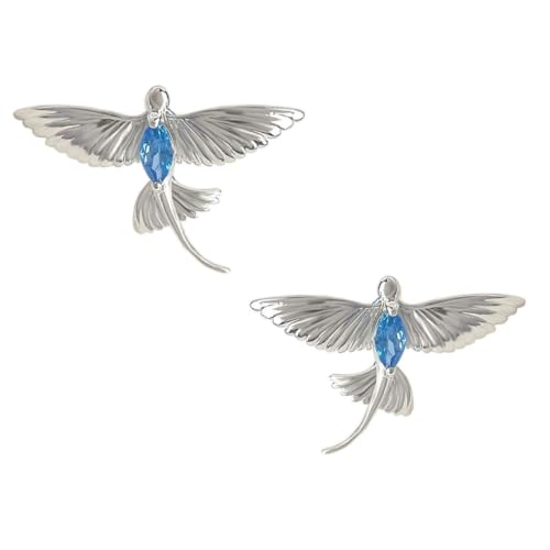 Boucles d'oreilles oiseau volant bleu en métal argenté et zircon