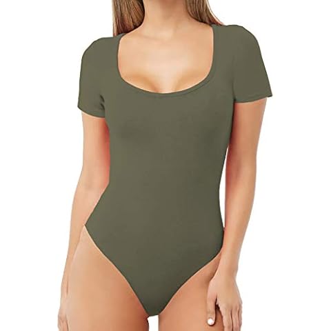 Mangdiup Damen-T-Shirts mit U-Ausschnitt, einfache Bodysuits Cover
