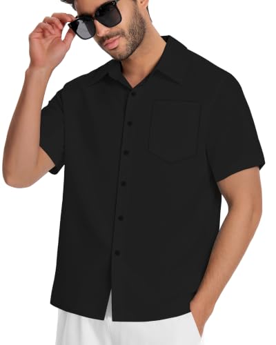 Image of Men Hawaiian Shirt Short Sleeve Summer Beach Button Down Shirts with Pocket
