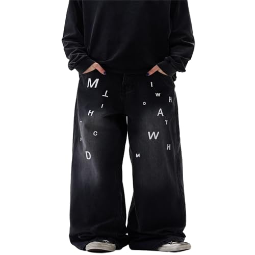 GUOYUXIAO Men's Jeans Wide-Leg Denim Pants Relaxed Straight-Leg Casual Trouser for Men