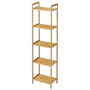 VECELO オープンシェルフ 収納ラック 竹製 収納棚 幅33.7×奥行24×高さ128cm オーク 多用途 省スペース すき間 飾り棚 組立簡単