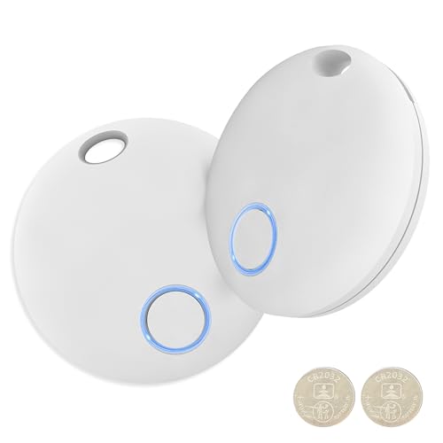 Paquete de 2 etiquetas de aire, rastreador Bluetooth, buscador de llaves y localizador de artículos para llaves, bolsos, equipaje, maletas y cartera, etiquetas de seguimiento, funciona con la