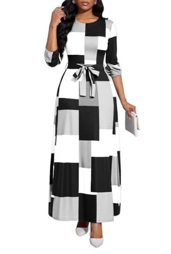 Maxi Dress for Women Casual Long Sleeve Sexy Crewneck Floral Floor Length Long Dress