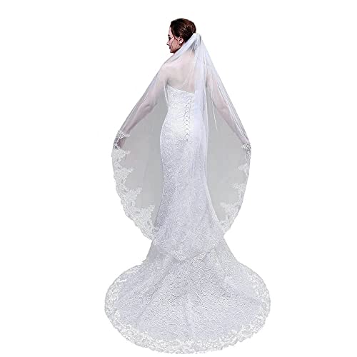 GIVBRO Velo da sposa lungo pizzo ricamato velo da