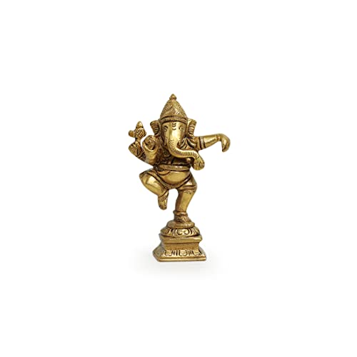 Image of ExclusiveLane Brass Hand-Etched Dancing Ganesh Idol for Pooja Room Temple Ganpati Murti Showpiece for Home Decor (4.6 Inch, 0.3 Kg)