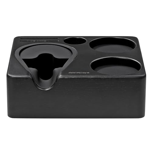 Normcore Compact Tamping Station - Espresso Black Tamper Station Base - Genuine American Black Oak Tamper Holder - Wooden Coffee Portafilters Stand Base for 54 /58mm Espresso Machine Accessories