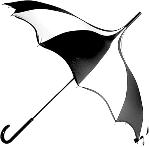 Gothic Rebel Black And White Gothic Dark Wing Pagoda Umbrella - Scalloped Bat Wing Gothic Design - Waterproof And UV Blocking. For Cosplay Halloween And Lovers Of Unique Style (Black And White)