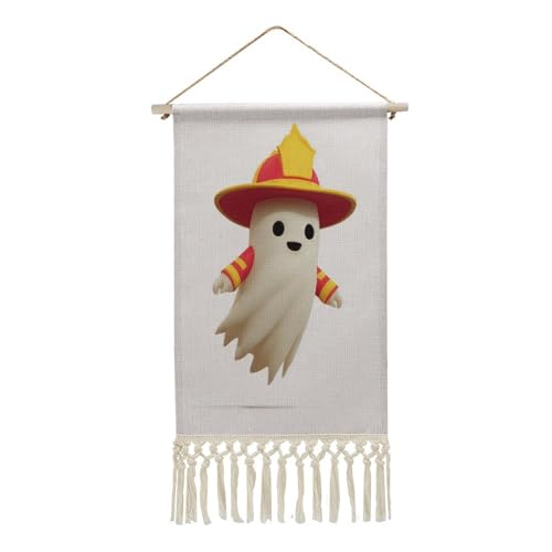 Jubonexis Arazzo da parete in lino, poster vintage da appendere alla parete con nappe e asta in legno