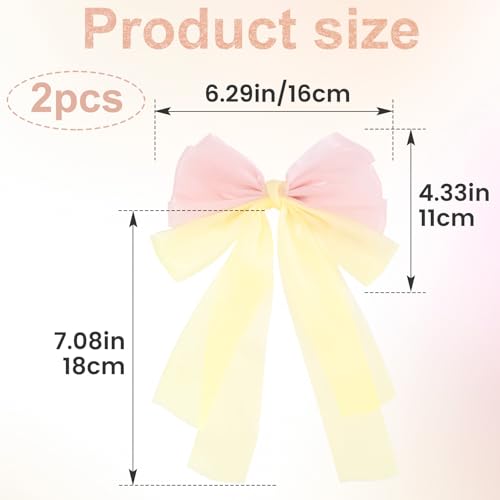 Set de 2 pinzas grandes de lazo para cabello rosa amarillo miniatura 2