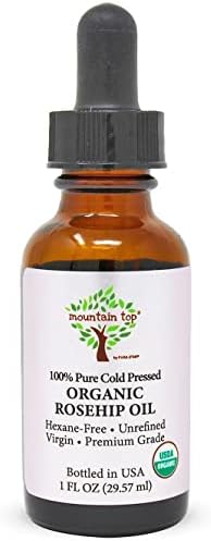 MOUNTAIN TOP Rosehip Seed Oil USDA Organic 100% Pure Cold Pressed Unrefined - Premium Grade Pure Natural Moisturizer Treatment for Face, Hair, Skin, Nails - Men & Women