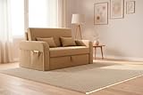 Sofá Cama Compacto Retrátil e Reclinável Lady Day 2 Lugares 140cm Com Baú e Almofadas em Veludo Premium (Bege)