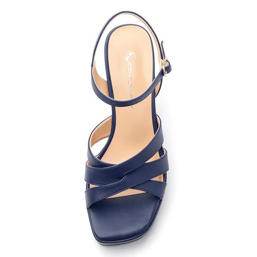 Image of Women Square Toe Platform Block Heel Sandals 3.3'' | Elegant Comfort Formal Dress Footwear, Stylish Ladies Sandals For Daily Office Wedding Evening Party Formal Occasions