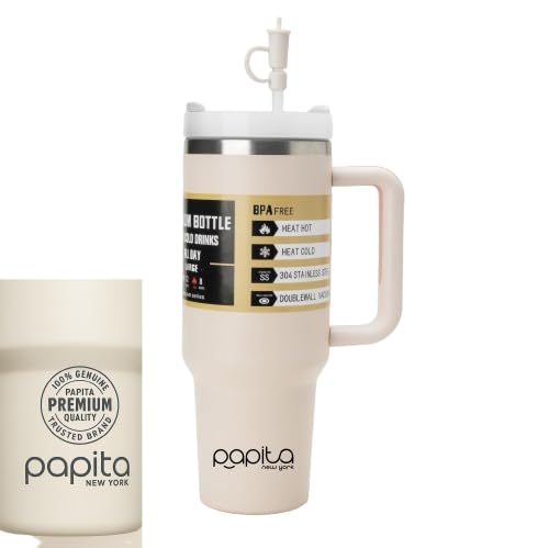 Stainless Steel Tumbler | Double Wall Vacuum Insulated Mug | Leak Proof Lid with Straw | Travel Coffee Cup with Handle (1200 Ml, Rose Quart)