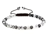 Keleny Natural Black Rutilated Quartz 4mm Round Beads Adjustable Braided Macrame Tassels Bracelets Unisex