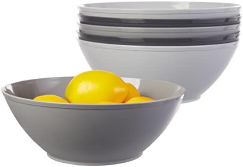 US Acrylic 10-inch Large Plastic Serving Bowls | Set of 6 | Grey Stone | Made in the USA | Dishwasher Safe