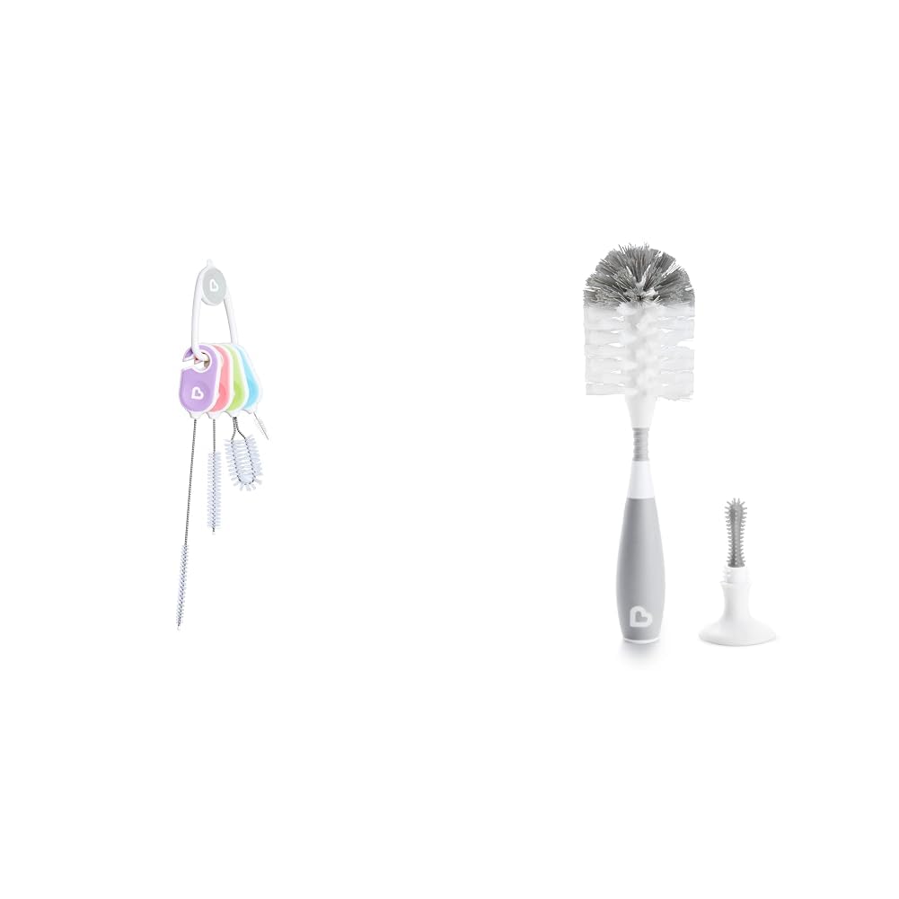 Munchkin® Details™ Bottle and Cup Cleaning Brush 4 Piece Set with Key Ring & Bristle™ Bottle Brush, Grey