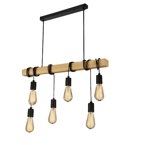 Vetrineinrete® Lampadario sospensione a 6 luci stile industriale rustico legno e metallo nero illuminazione vintage cucina sala da pranzo soggiorno attacco E27