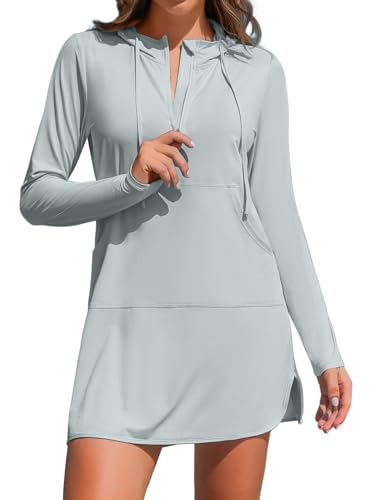 ATTRACO Long Rash Guard Bathing Suit Tops UPF 50+ Sun Shirts Gray L