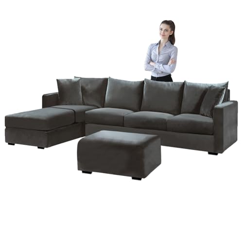 SYLC Samt Couch überzug L Form Sofabezug Ecksofa, Sofa Cover L Shape Stretch Mit Sitzkissen Rückenlehne, Universal Sofaüberwurf Waschbar (Dark Gray,Sofabezug 90-140cm)