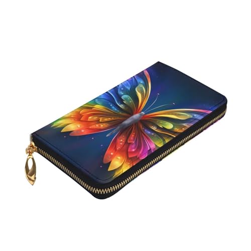 Rainbow Butterfly Picture Leather Long Clutch Wallet for Fashionable Girls and Women - Durable, Stylish, and Functional, Black, One Size3