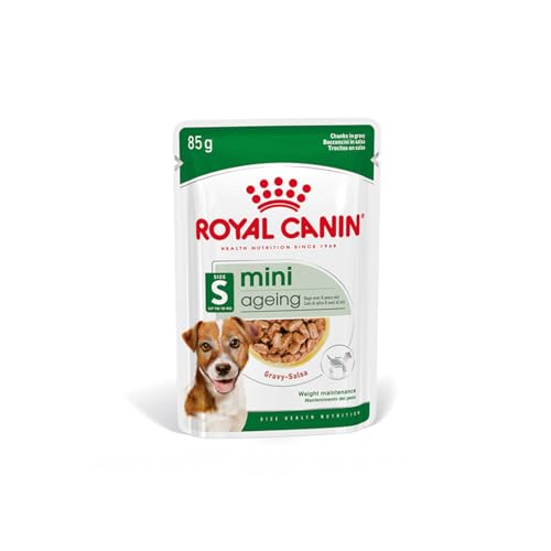 Royal Canin Mini Ageing 12+ | 12 x 85 g | Alimento completo per cani anziani di piccola taglia | Può aiutare a sostenere la salute renale dei cani | In salsa