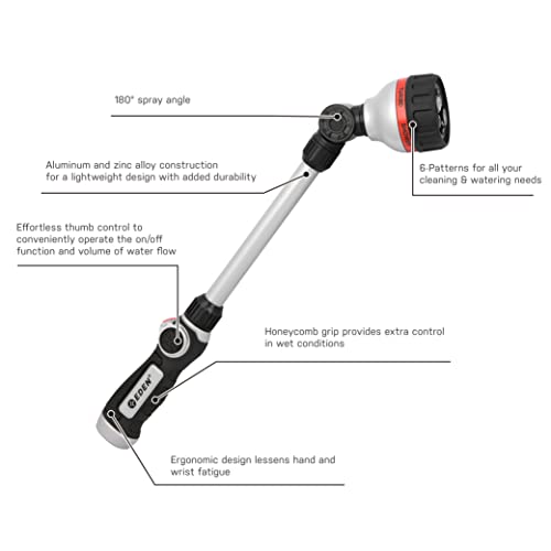 Eden 94620 Pro Heavy Duty Metal 18" Garden Hose With Quick Connect Starter Set 6 Pattern Adjustable Water Sprayer Wand With Pivoting Head, Shut Off Thumb Control Feature #TOP1