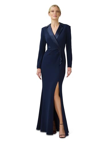 Adrianna Papell Long Double-Breasted Stretch Crepe Tuxedo Gown