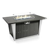 SereneLife Outdoor Propane Fire Pit Table - CSA/ETL Certified 50,000 BTU Pulse Ignition Weatherproof Rectangle Propane Gas Fire Table w/Adjustable Flame - Glass Rocks Wind Guard, Black SLFPSX55